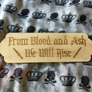 From blood and ash, bookish, fandom, bookstagram, wood plaque